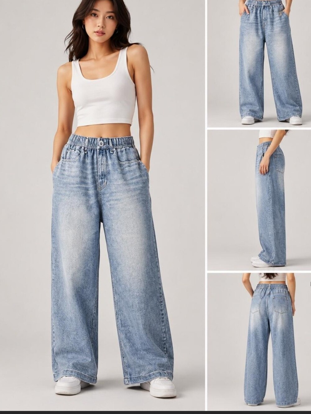 Oddi Los Angeles Miramar Faux Denim Wide LEG Jogger Pants L NWT